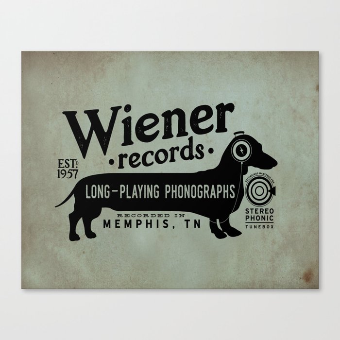 Wiener dachshund doxie records music musician audiophile headphones dog art Canvas Print