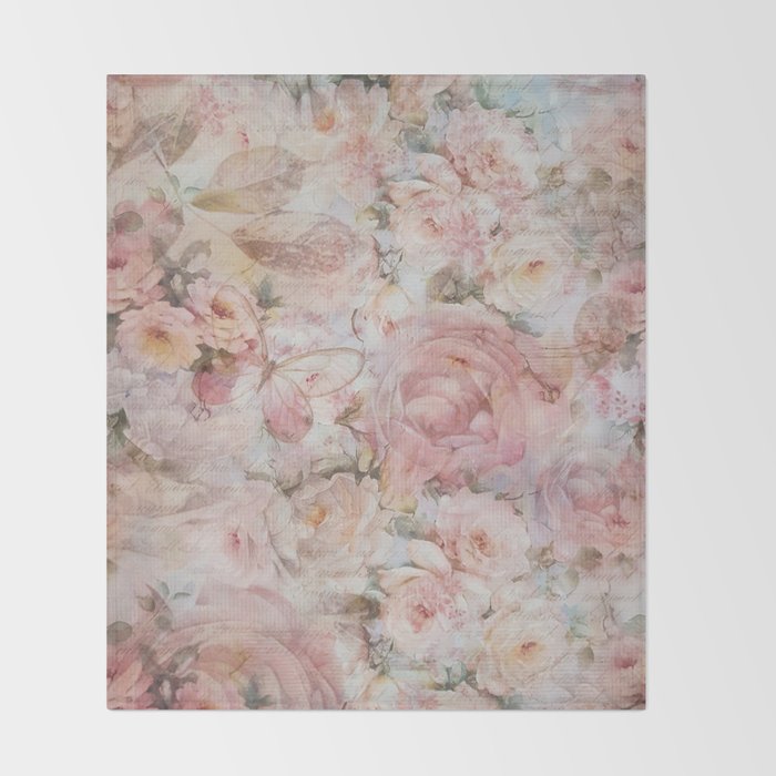 Blush Pink Throw Blanket Simple Vintage Elegant Blush Pink Collage Floral Typography Throw Blanket Blush Pink Throw Blanket Simple Vintage Elegant Blush Pink Collage Floral Typography Throw Blanket