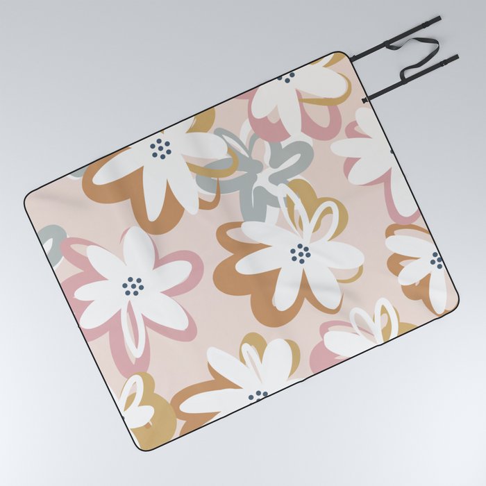 Happy Pop Daisy Pattern - Muted Blush Picnic Blanket