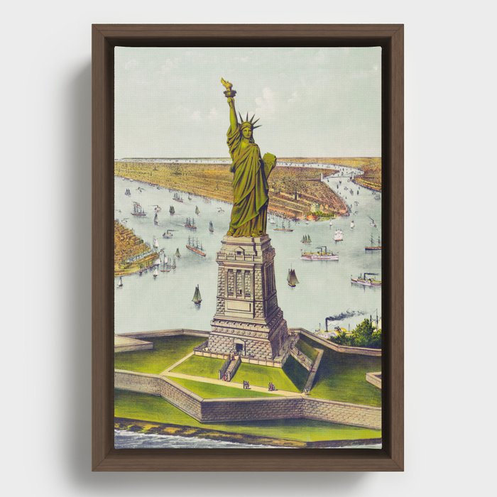 New York Vintage Travel Poster 1890s - New York Wall Art - Great Bartholdi Statue Framed Canvas
