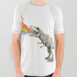 T-Rex Dinosaur Rainbow Puke Taste the Rainbow Watercolor All Over Graphic Tee