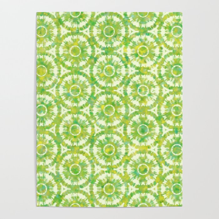 Mojito dance. Watercolor seamless pattern of green and yellow colors in Tie-Dye style Poster