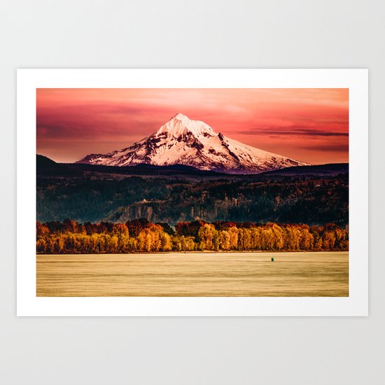 Sunset Snowy Mountain - Mt. Hood Art Print