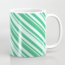 [ Thumbnail: Sea Green and Light Cyan Colored Pattern of Stripes Coffee Mug ]