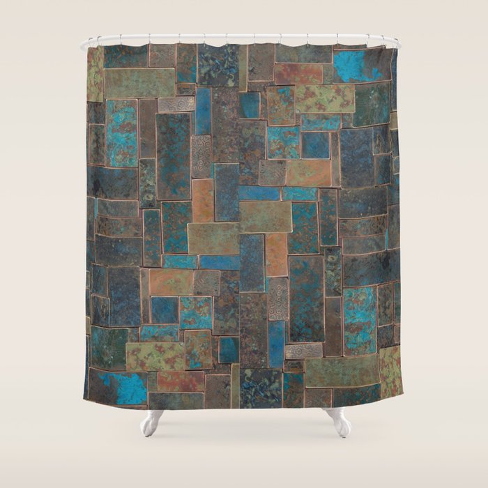 Blue Patina Patchwork 1 Shower Curtain By Sarajanehelm