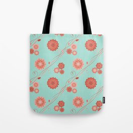 Dahlia Flowers Pattern - Mint Coral Tote Bag