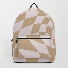 Wavy Check - Beige - Checkerboard Pattern Print Backpack | Maximalism, Twirly Checkerboard, Gingham, Maximalist, 70S, Picnic, Bold, Vichy, Graphicdesign, Checked 