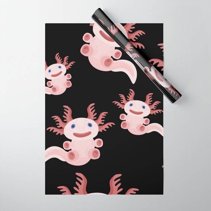 Cute Axolotl On Black Background Wrapping Paper By Xooxoo Society6 Cute Axolotl On Black Background Wrapping Paper By Xooxoo Society6