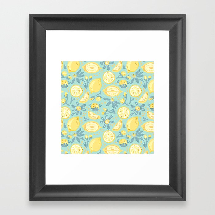 Lemon Pattern Mint Framed Art Print