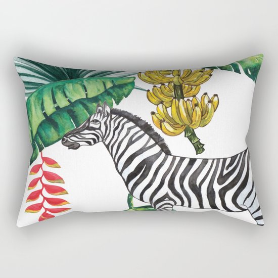 watercolor banana leaves with zebra Rectangular Pillow