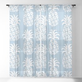 Retro Mid Century Modern Pineapple Pattern Pale Blue 2 Sheer Curtain