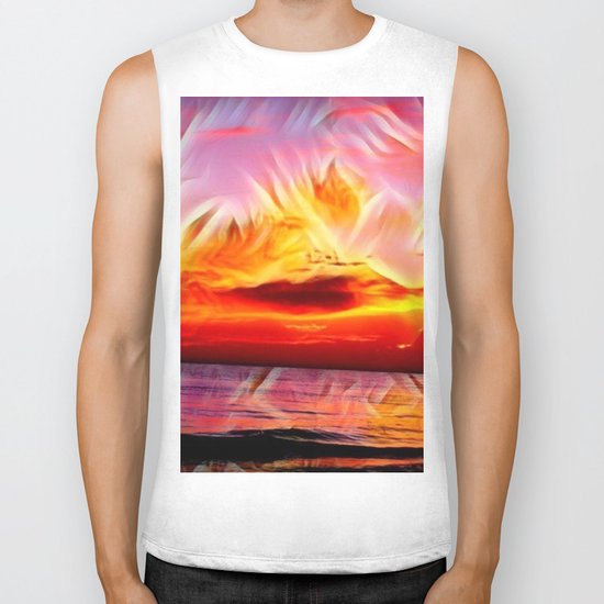 Sky on Fire (Sunset over Great Lake Michigan Beach) Biker Tank