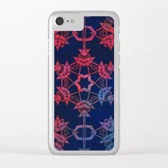 Blue and red glow tribal mandala Clear iPhone Case