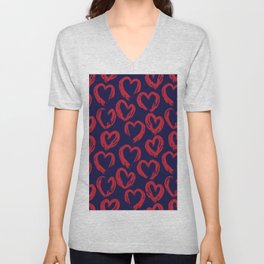 Red Navy Heart shaped Valentine’s Day seamless pattern background V Neck T Shirt