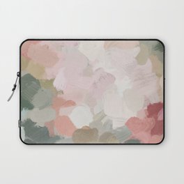 Time to Bloom - Forest Green Fuchsia Blush Pink Abstract Flower Spring Painting Art Laptop Sleeve