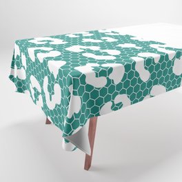 White Leopard Print Lace Vertical Split on Turquoise Green Tablecloth