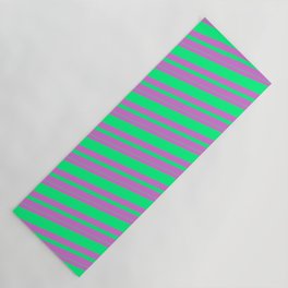 [ Thumbnail: Orchid & Green Colored Lined/Striped Pattern Yoga Mat ]