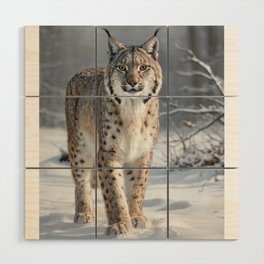 Lynx in the snow Wood Wall Art