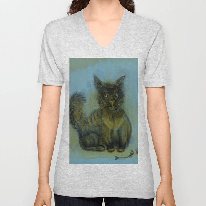 Cat is sad V Neck T Shirt