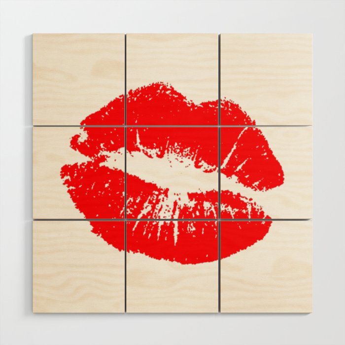 Red Sexy Lips Kiss Print Clipart Illustration Wood Wall Art