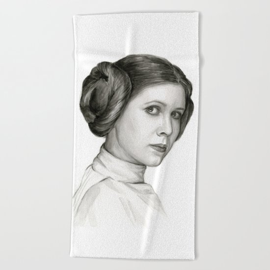 Princess Leia Watercolor Painting Carrie Fisher Portrait Beach Towel