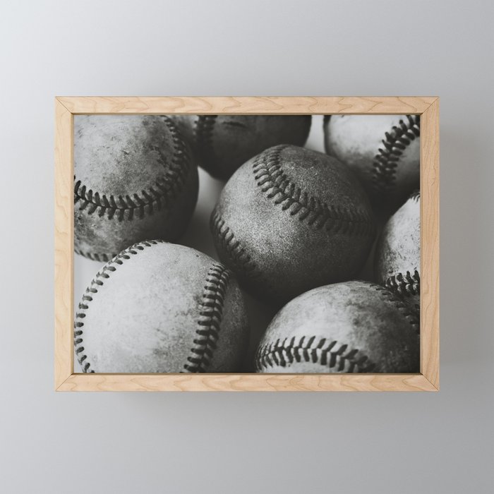 Old Baseballs in Black and White Framed Mini Art Print