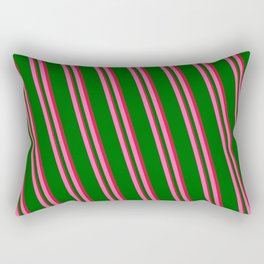 [ Thumbnail: Hot Pink, Dark Green & Crimson Colored Lines Pattern Rectangular Pillow ]