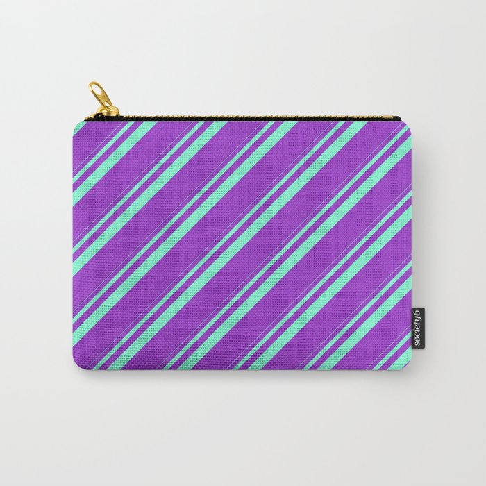 Aquamarine & Dark Orchid Colored Striped/Lined Pattern Carry-All Pouch