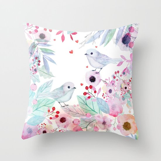 Lovebirds Throw Pillow by Danse De Lune Society6