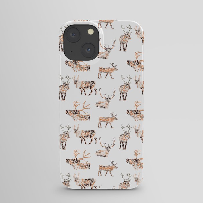 seamless pattern of reindeer silhouettes simulating strokes with digital painting iPhone Case