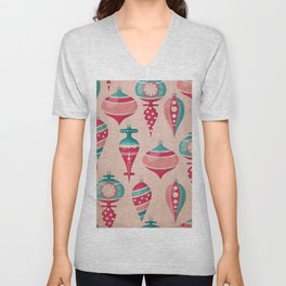 Candy Colored Christmas Ornaments Pattern Mid Century Style V Neck T Shirt