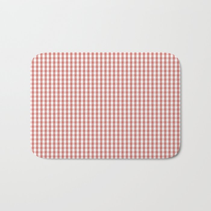 Small Camellia Pink and White Gingham Check Plaid Bath Mat