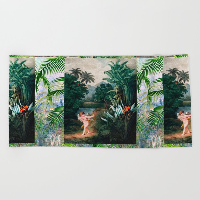Vintage Italian,baroque,tropical art Beach Towel