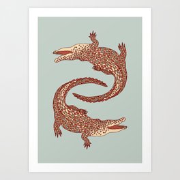 Crocodiles (Calm Beige and Gray Palette) Art Print