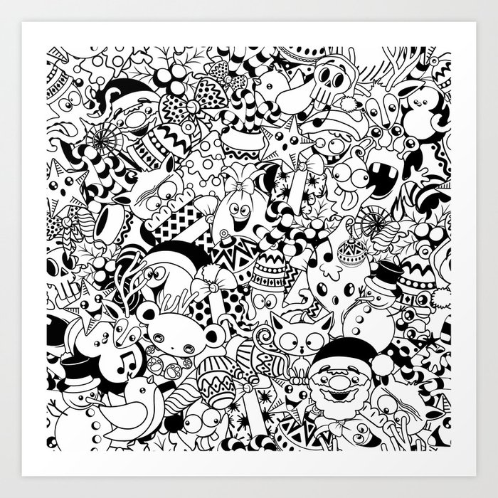 Christmas Doodles Funny And Cute Black And White Characters Art Print By Bluedarkatlem Society6 Free black and white planets, download free clip art, free. christmas doodles funny and cute black and white characters art print by bluedarkatlem