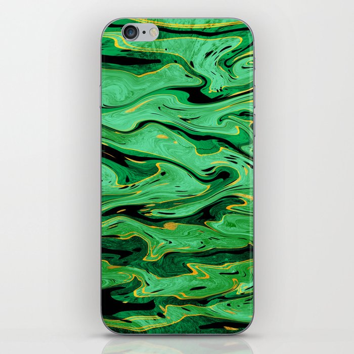Emerald green and black fluid art, bright green marble texture iPhone Skin