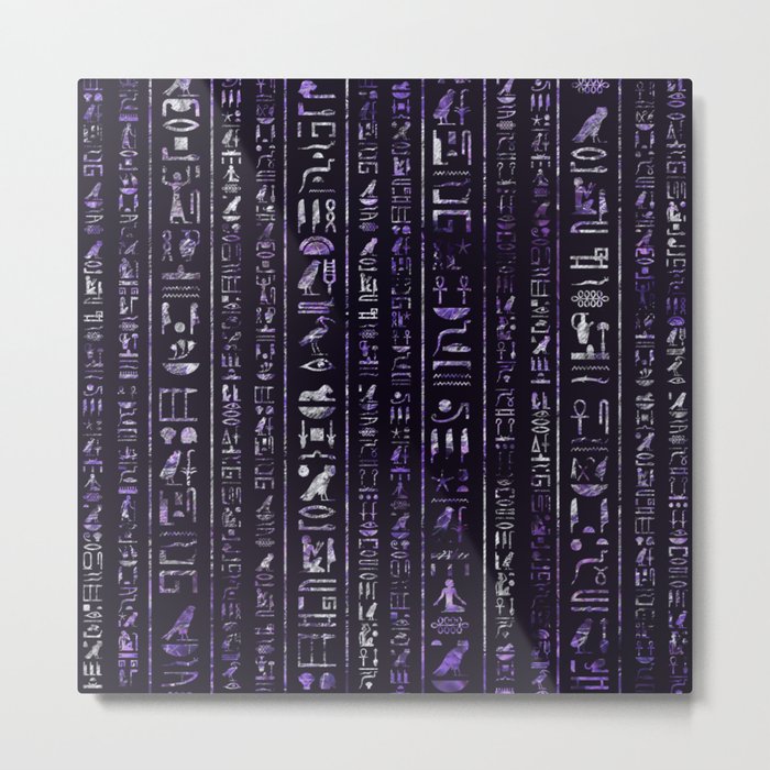 Amethyst and Silver Egyptian hieroglyphics pattern Metal Print