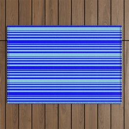 [ Thumbnail: Blue and Sky Blue Colored Pattern of Stripes Outdoor Rug ]
