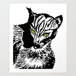 Shadow cat Art Print | Shadow, Blackandwhite, Digital, Illustration, Shadowcat, Animal, Cat, Greeneyes, Blackcat, Graphicdesign 