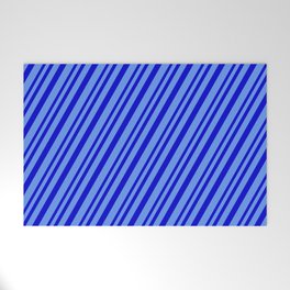 [ Thumbnail: Blue & Cornflower Blue Colored Lined Pattern Welcome Mat ]