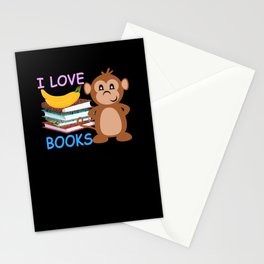 I Love Books Cute Baby Monkey Banana Stationery Card