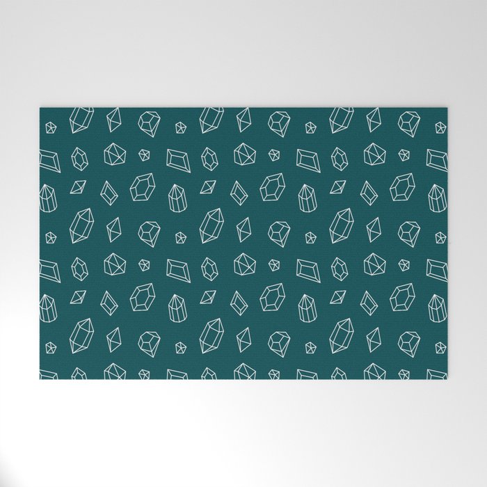 Teal Blue and White Gems Pattern Welcome Mat