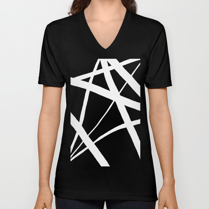 Geometric Line Abstract - Black White Unisex V-Ausschnitt Geometric Line Abstract - Black White Unisex V-Ausschnitt