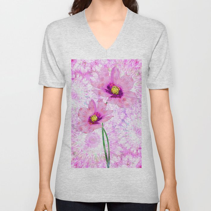 Pink Mandala Cosmos Flower Floral Art  V Neck T Shirt