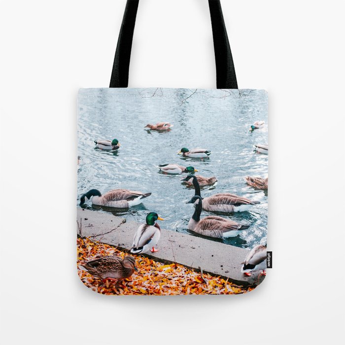 Autumn in the park with swimming birds. Tote Bag