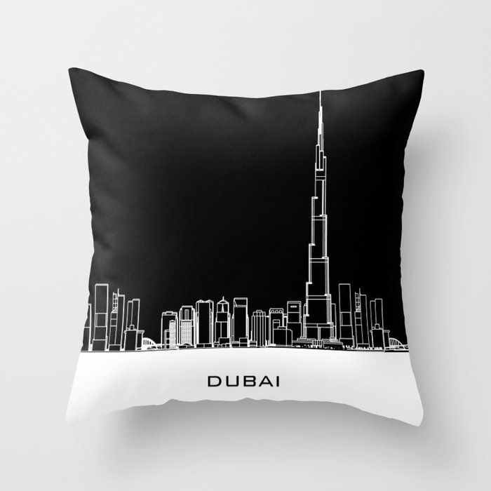 Dubai Skyline - Black Base Throw Pillow