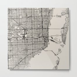 USA, Miami Map - Black and White Metal Print