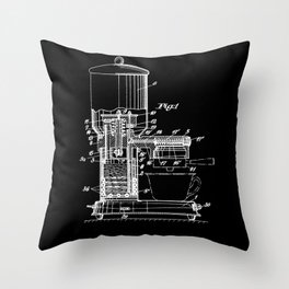 Espresso Machine Patent Artwork - White on Black Throw Pillow