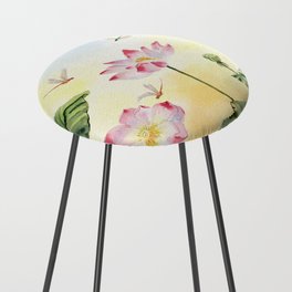 Lotus and Dragonflies  Counter Stool