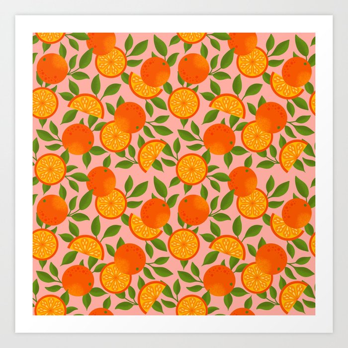 Orange Pattern on Pink Art Print